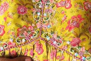 yellow color handwork kediya set with dupatta