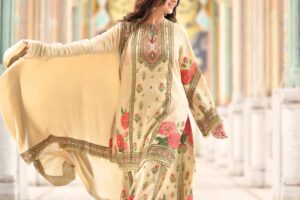 Stylish Chikoo Viscose Embroidered Designer Sharara Plazo Salwar Suit