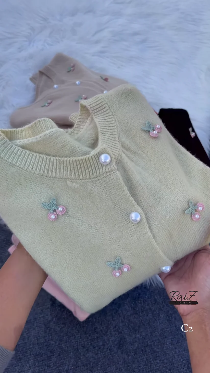 Clara round neck soft knit pearl button cardigan - Image 5