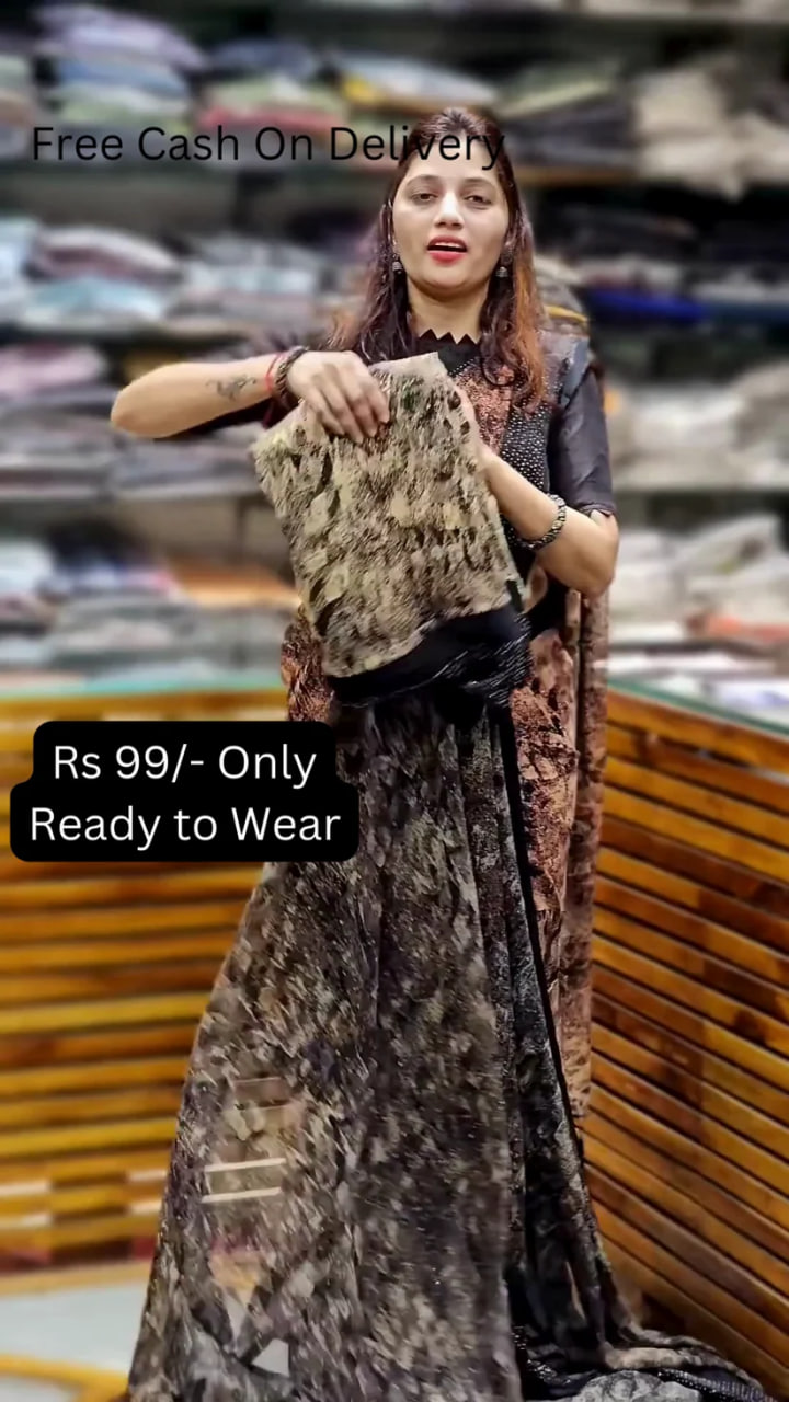 Embellished Sequinned Net Saree And Matching Blouse - Image 5