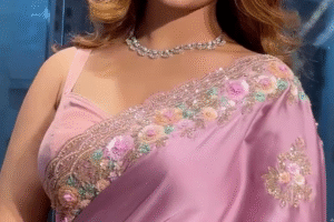 onion colour satin with heavy handwork