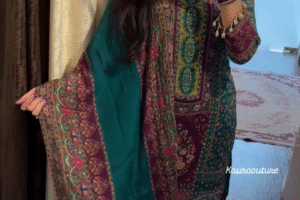 heavy chinon printed with mirror and kodi work 3 pcs suit set