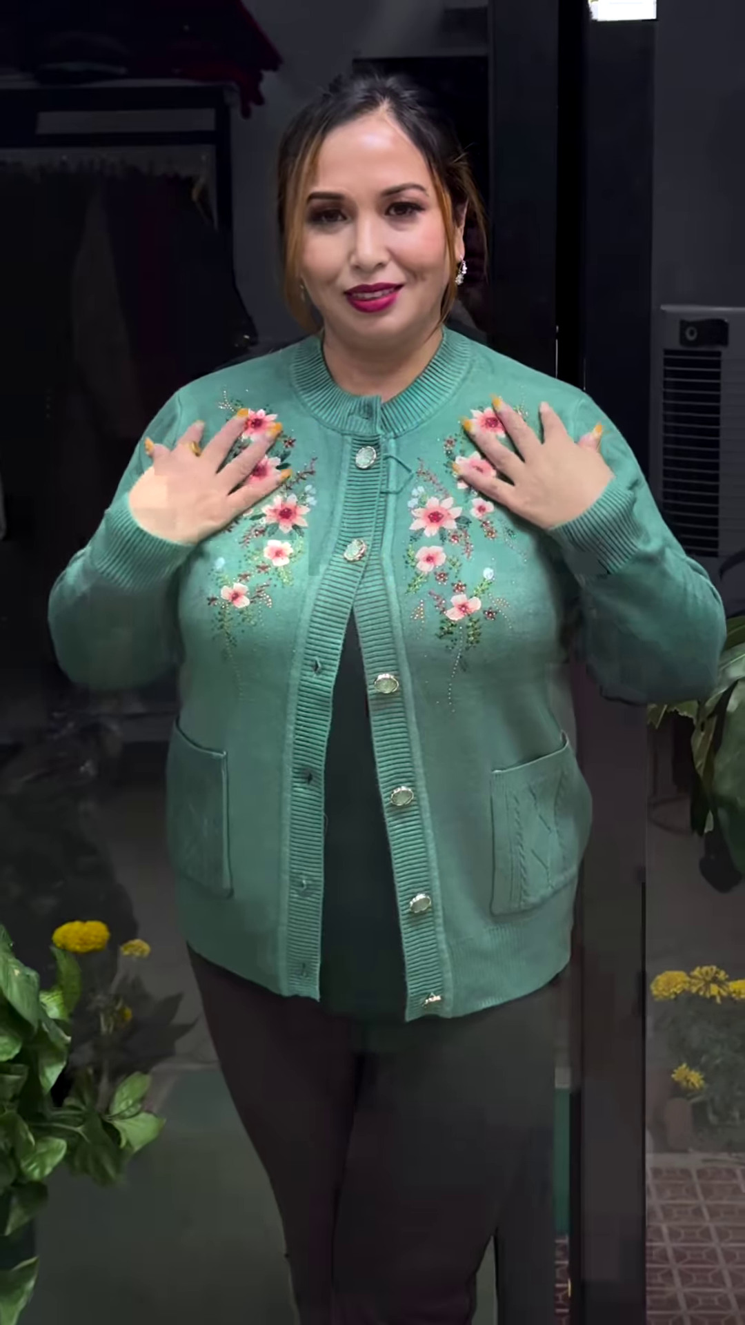 Plus Size Embroidered Pure Acrylic Cardigan - Image 3