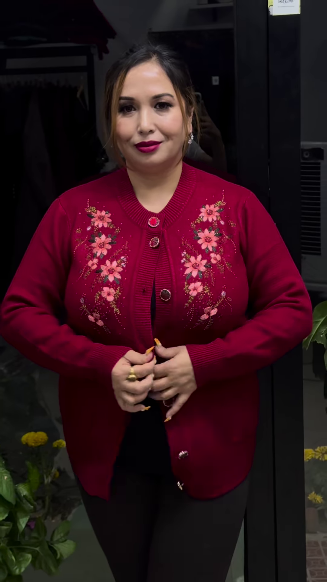 Plus Size Embroidered Pure Acrylic Cardigan - Image 4