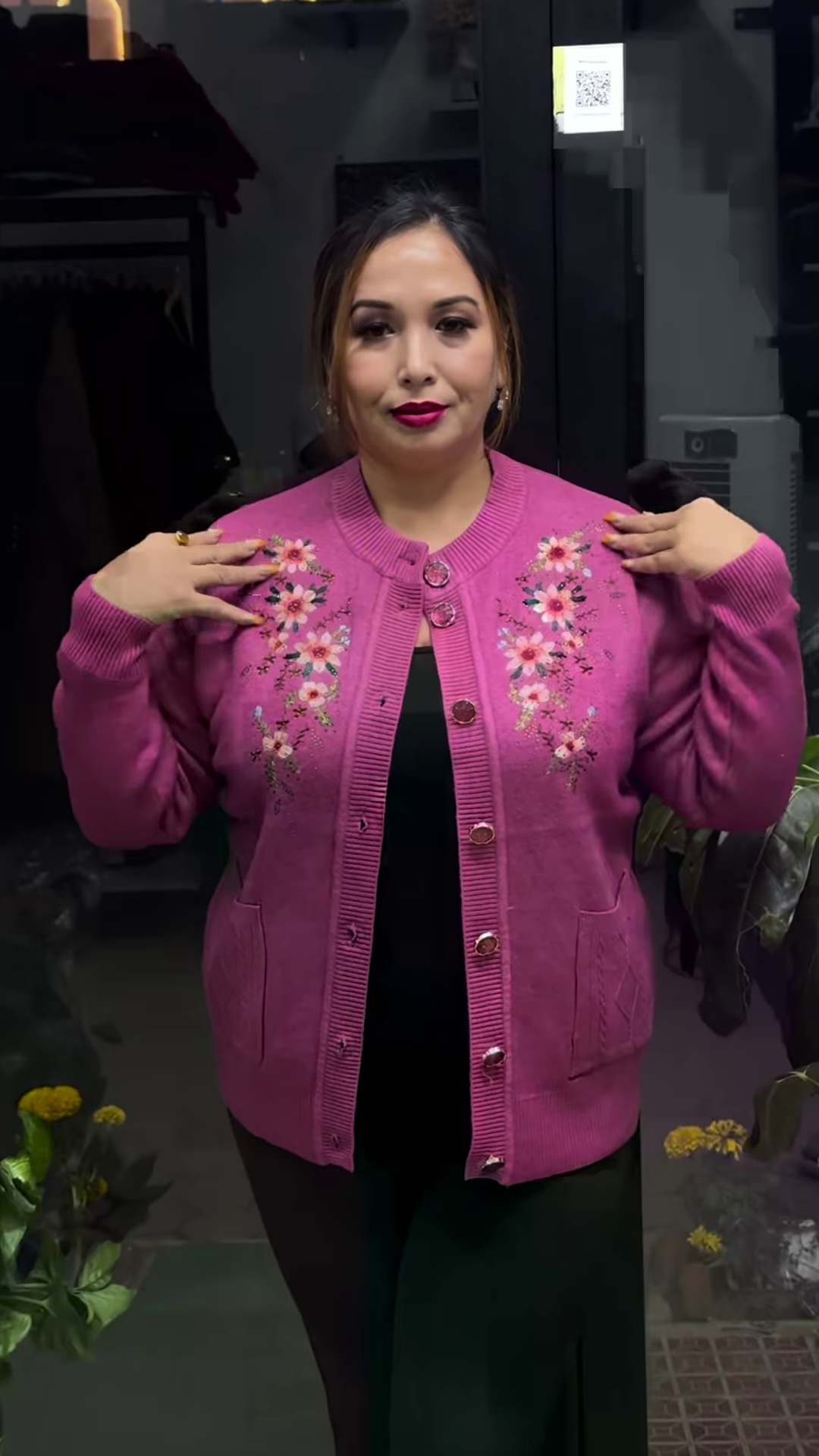 Plus Size Embroidered Pure Acrylic Cardigan - Image 5