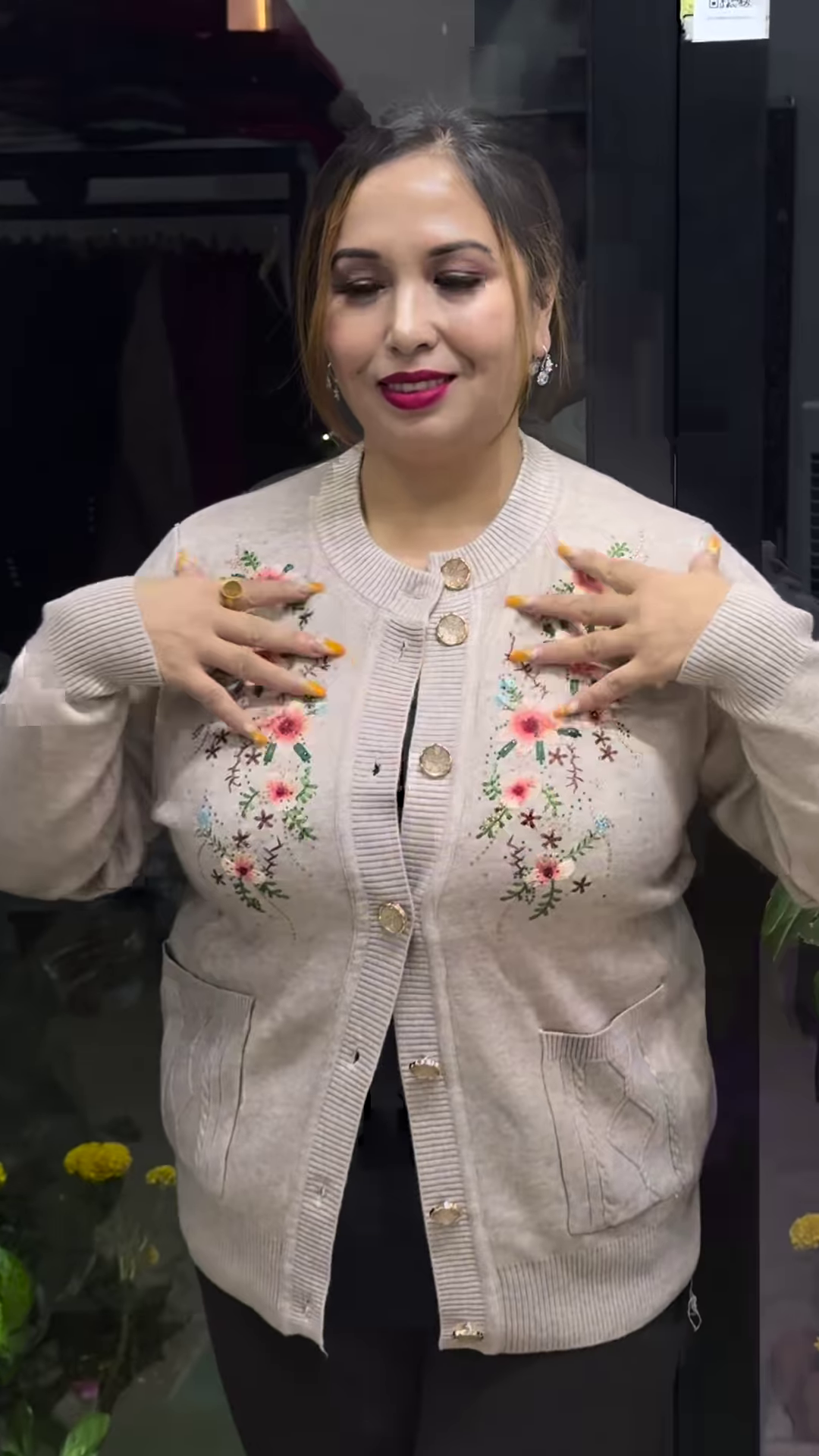Plus Size Embroidered Pure Acrylic Cardigan - Image 6