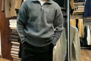 Classic Quarter-Zip Spun Cotton Sweater with Ribbed Trims