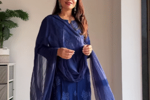 Elegant Chikankari Kurta Set – Blue & Pink