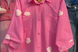 Trendy Oversized Cotton Shirt with Heart Embellishments – Available in 6 Colors