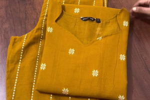 Mustard Yellow Cotton Suit Set with Delicate Embroidery