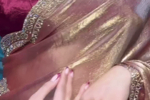 Luxe Rose Gold Velvet Saree with Shimmering Embellished Border