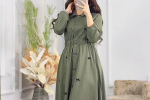 Modest Olive Green Buttoned Flared Dress – Effortless Elegance & Comfort