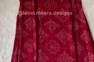 Maroon Bandhani Print Long Kurta with Golden Embellishments