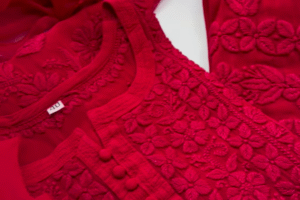Vibrant Red Chikankari Kurta with Matching Dupatta
