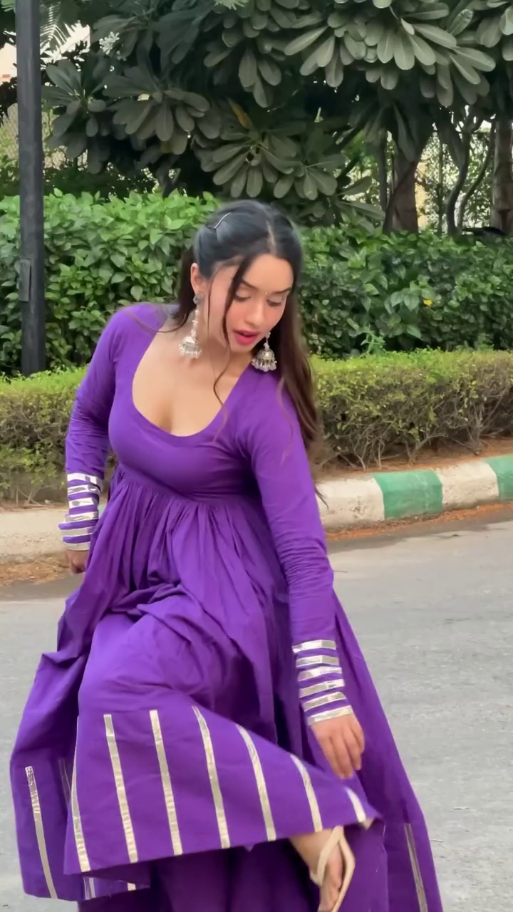 Royal Elegance – Graceful Purple Anarkali Set with Dupatta - Image 4