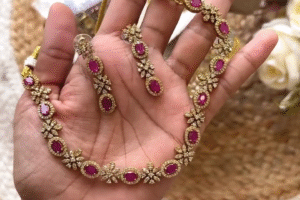 Stunning Floral Ruby Necklace Set for Elegant Occasions