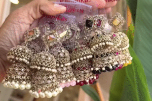 Exquisite Silver-Tone Jhumkas – A Timeless Statement Piece
