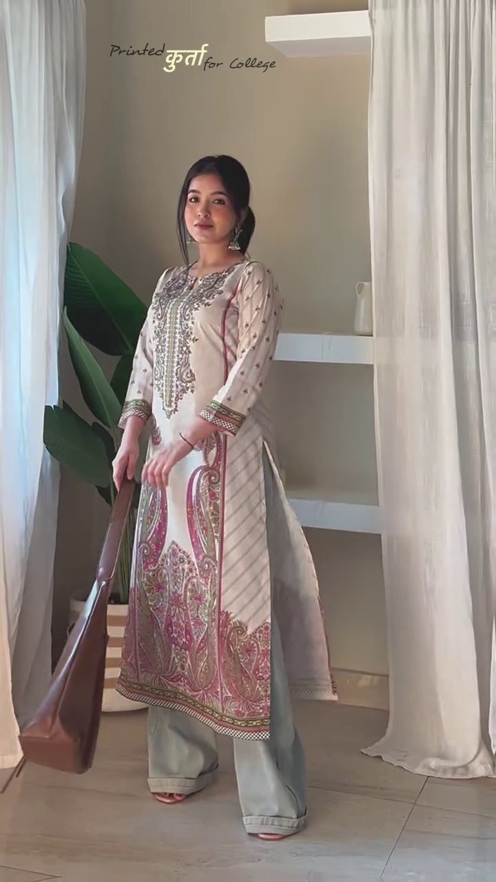 Elegant Ethnic Vibes – Women’s Pure Cotton Printed Straight Kurta Set with Minimalist Motifs & Traditional Border Accents – Ideal for Everyday College Wear - Image 3