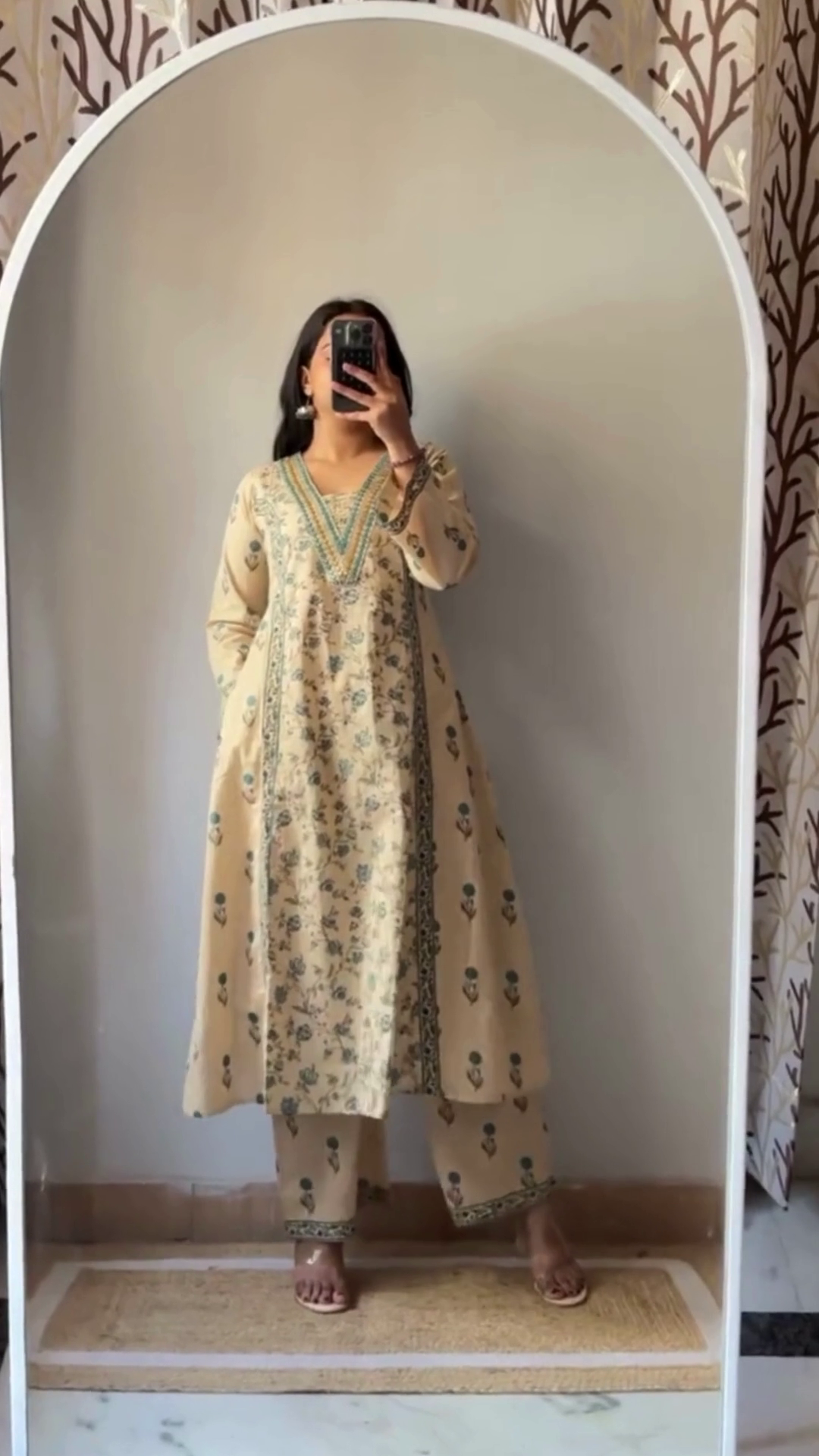 Elegant Floral Print Anarkali Kurta Set with Churidar and Dupatta for Festive Celebrations