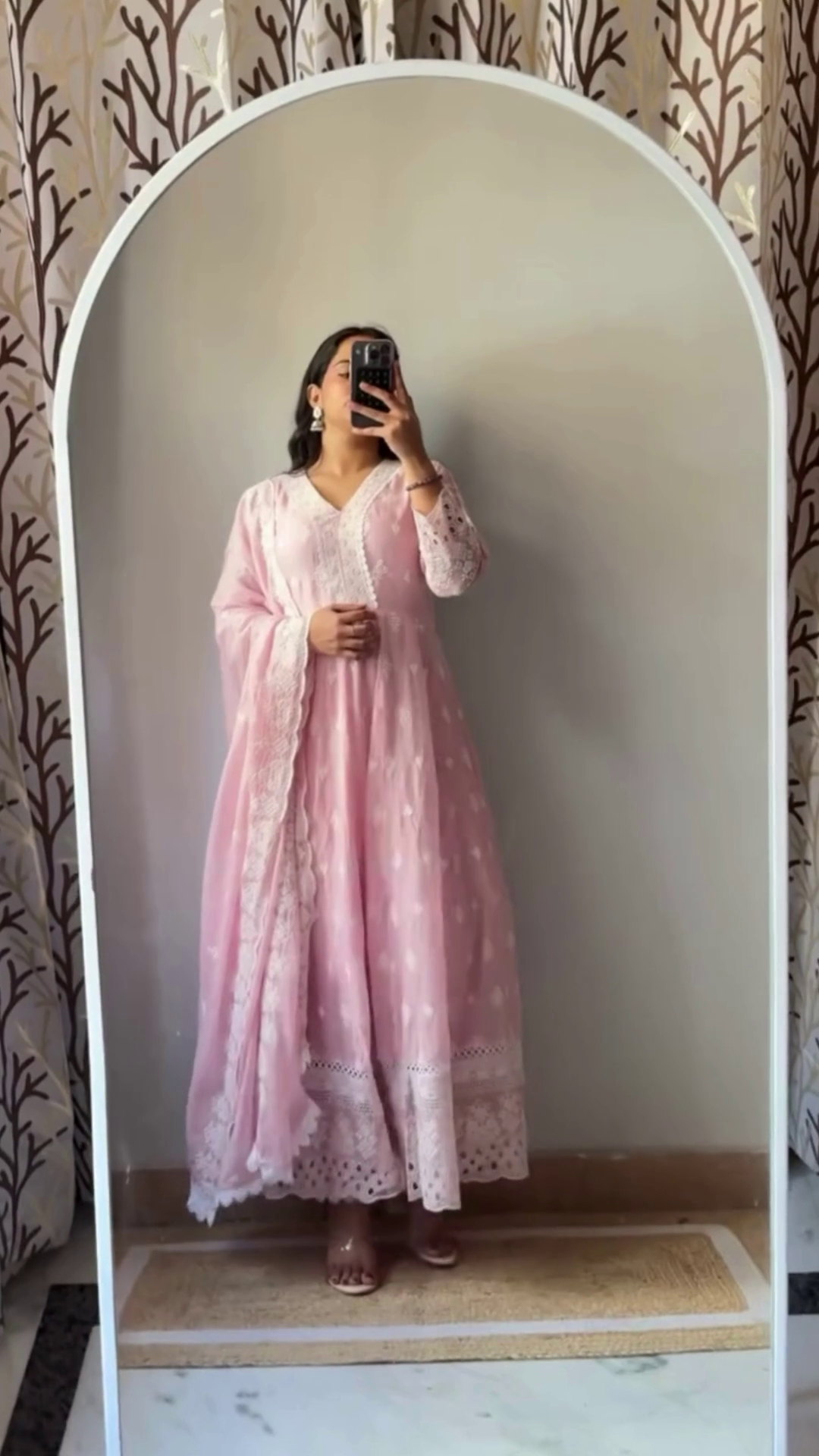 Elegant Floral Print Anarkali Kurta Set with Churidar and Dupatta for Festive Celebrations - Image 2