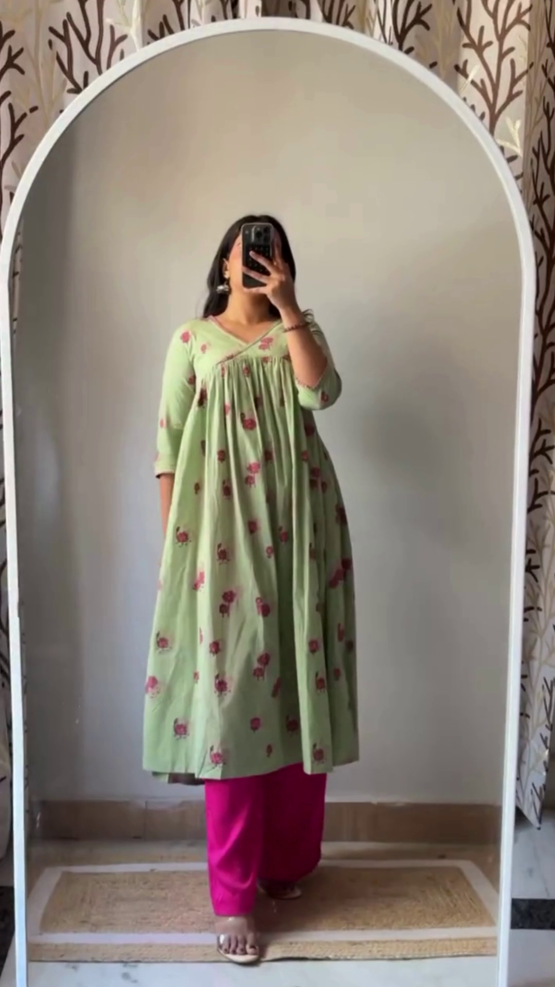 Elegant Floral Print Anarkali Kurta Set with Churidar and Dupatta for Festive Celebrations - Image 3