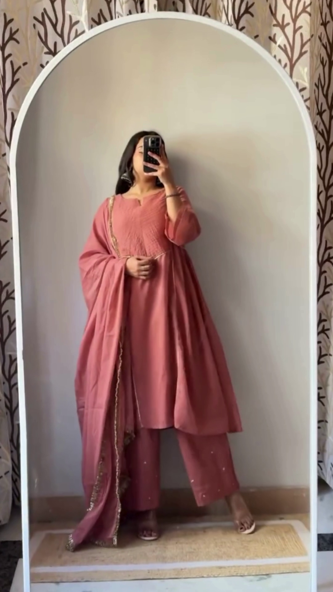 Elegant Floral Print Anarkali Kurta Set with Churidar and Dupatta for Festive Celebrations - Image 4