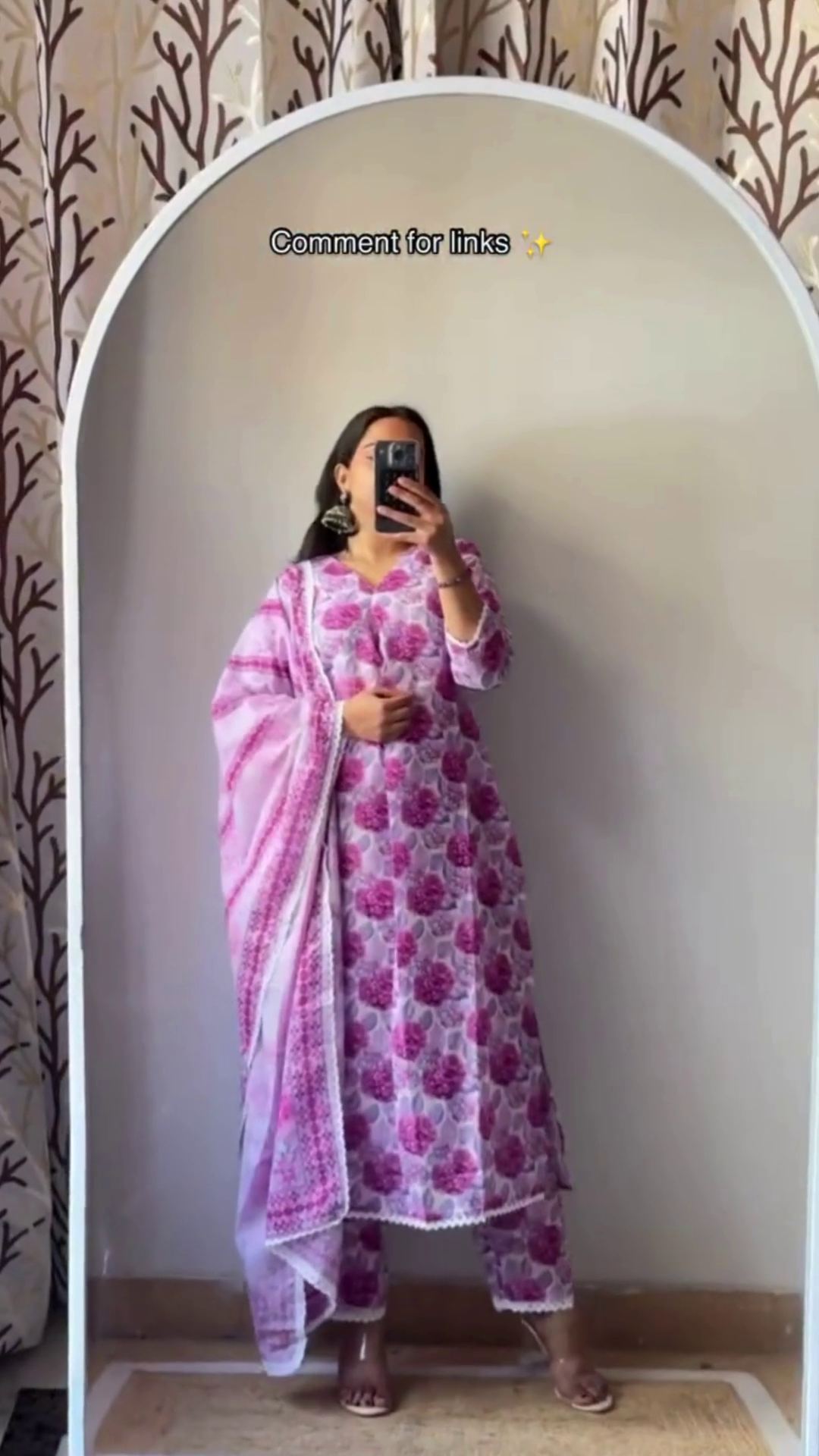 Elegant Floral Print Anarkali Kurta Set with Churidar and Dupatta for Festive Celebrations - Image 5