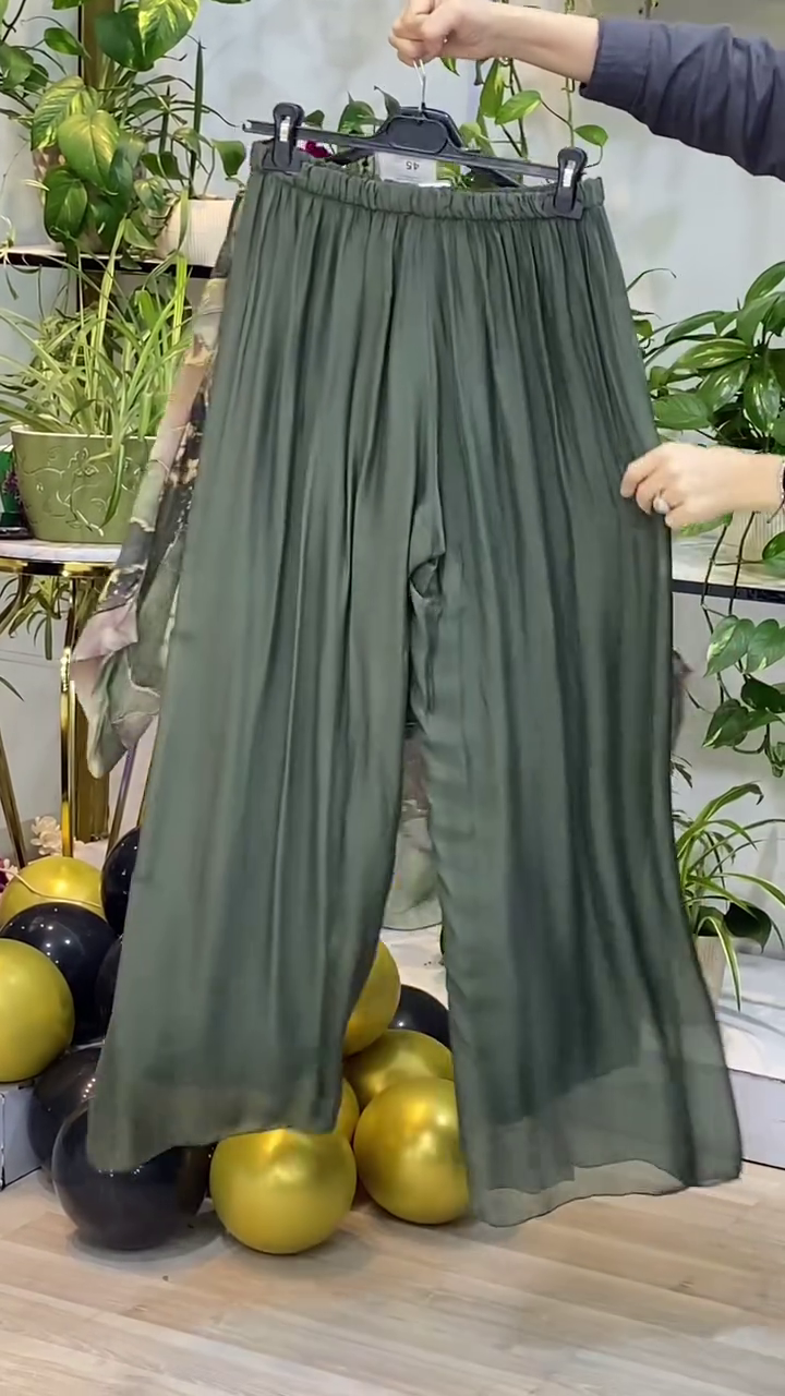 Women's Two-Piece Bohemian Chiffon Set – Abstract Marble Print Sheer Tunic Top with Matching Wide-Leg Palazzo Pant - Image 3