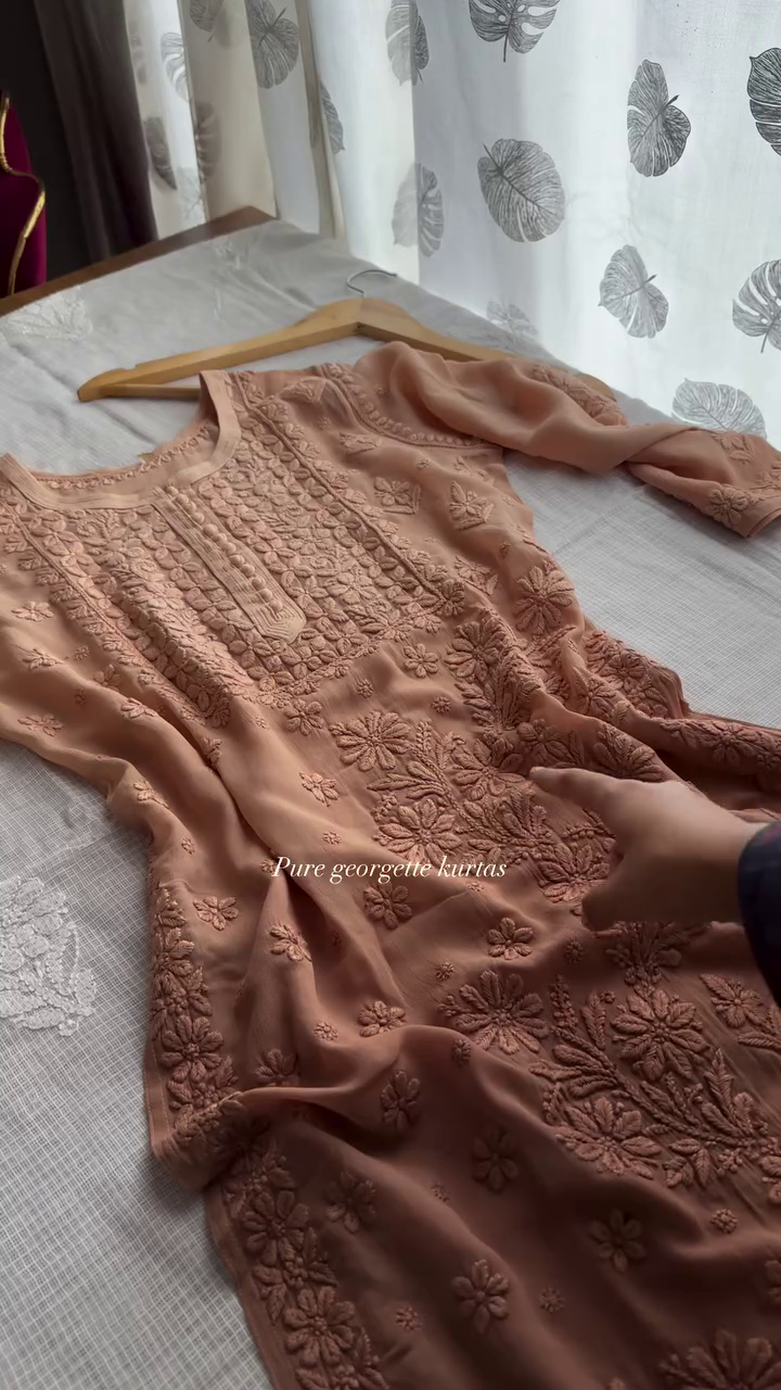 Luxe Floral Hand-Embroidered Pure Georgette Straight-Cut Kurta Collection – Pastel & Jewel Tones - Image 2