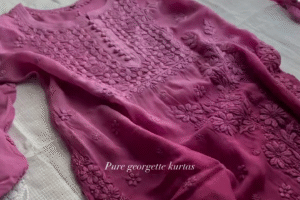 Luxe Floral Hand-Embroidered Pure Georgette Straight-Cut Kurta Collection – Pastel & Jewel Tones
