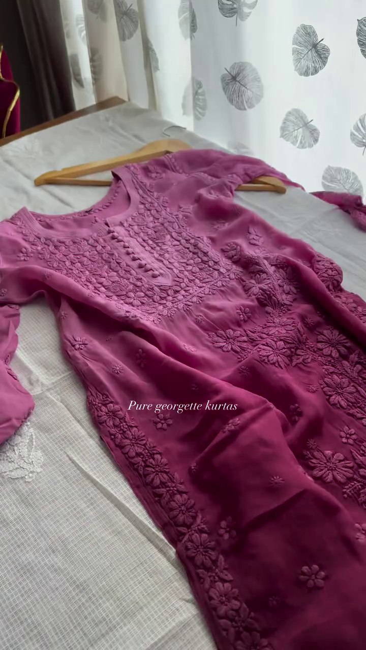 Luxe Floral Hand-Embroidered Pure Georgette Straight-Cut Kurta Collection – Pastel & Jewel Tones