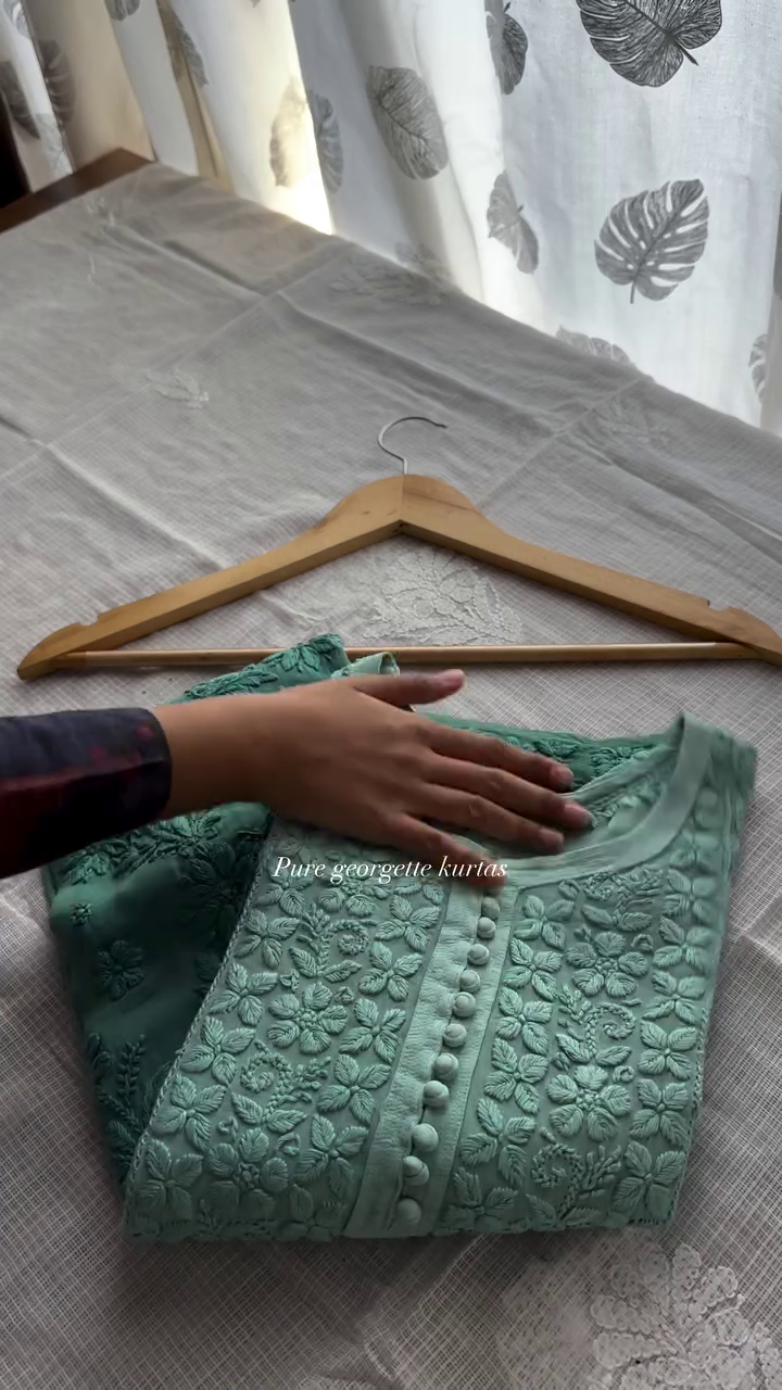 Luxe Floral Hand-Embroidered Pure Georgette Straight-Cut Kurta Collection – Pastel & Jewel Tones - Image 4