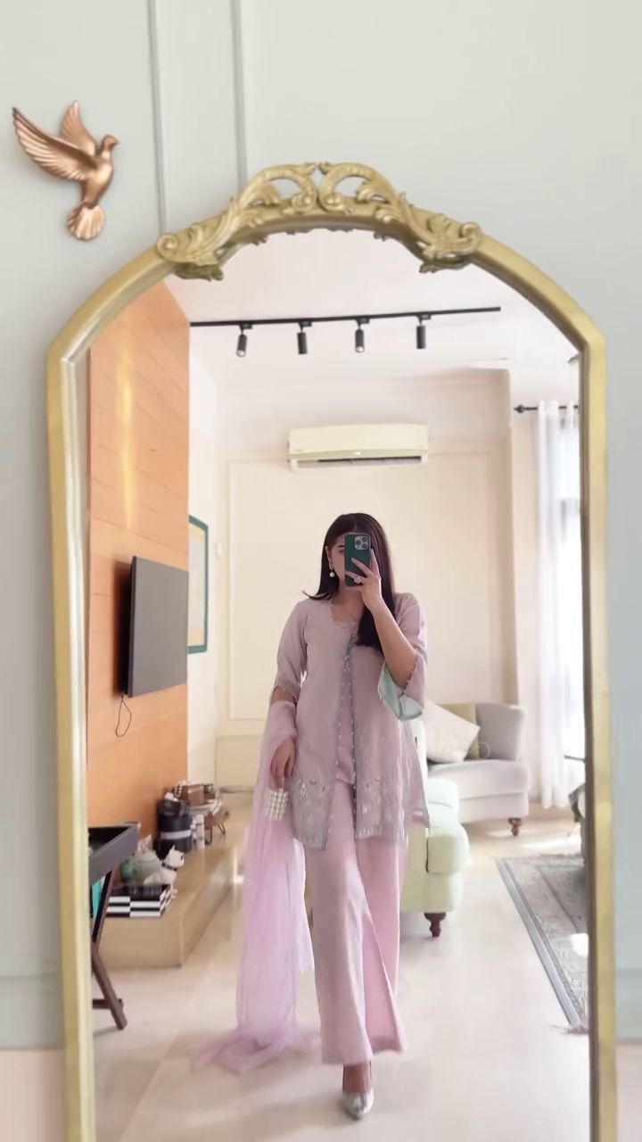 Elegant Pastel Lilac Anarkali Suit with Embellished Details and Chiffon Dupatta - Image 2