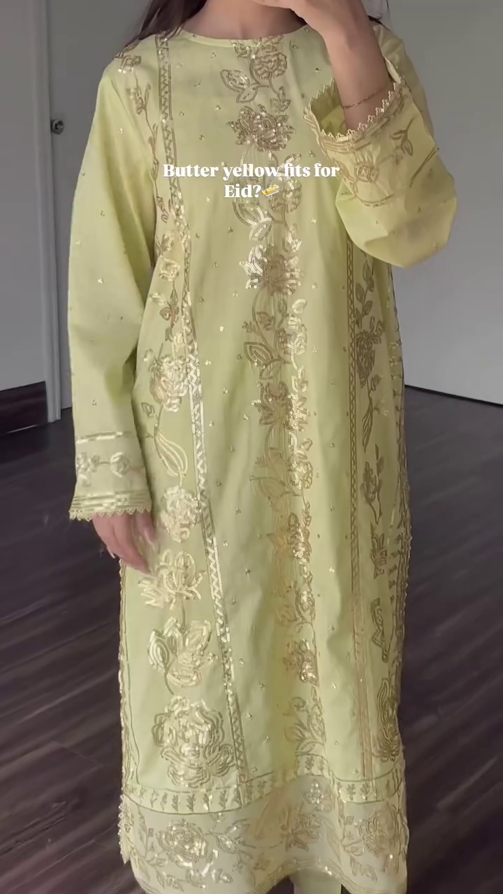 Ethereal Butter Yellow Eid Ensemble with Intricate Embroidery and Elegant Chiffon Dupatta - Image 3