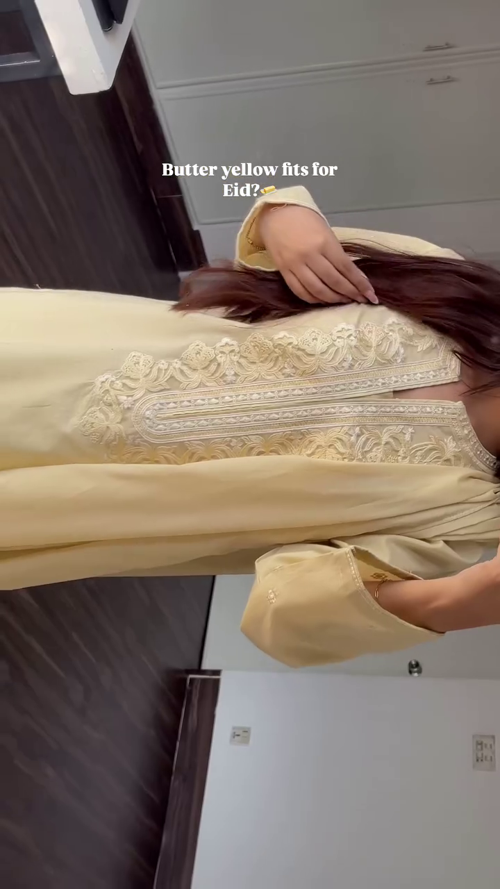Ethereal Butter Yellow Eid Ensemble with Intricate Embroidery and Elegant Chiffon Dupatta - Image 5