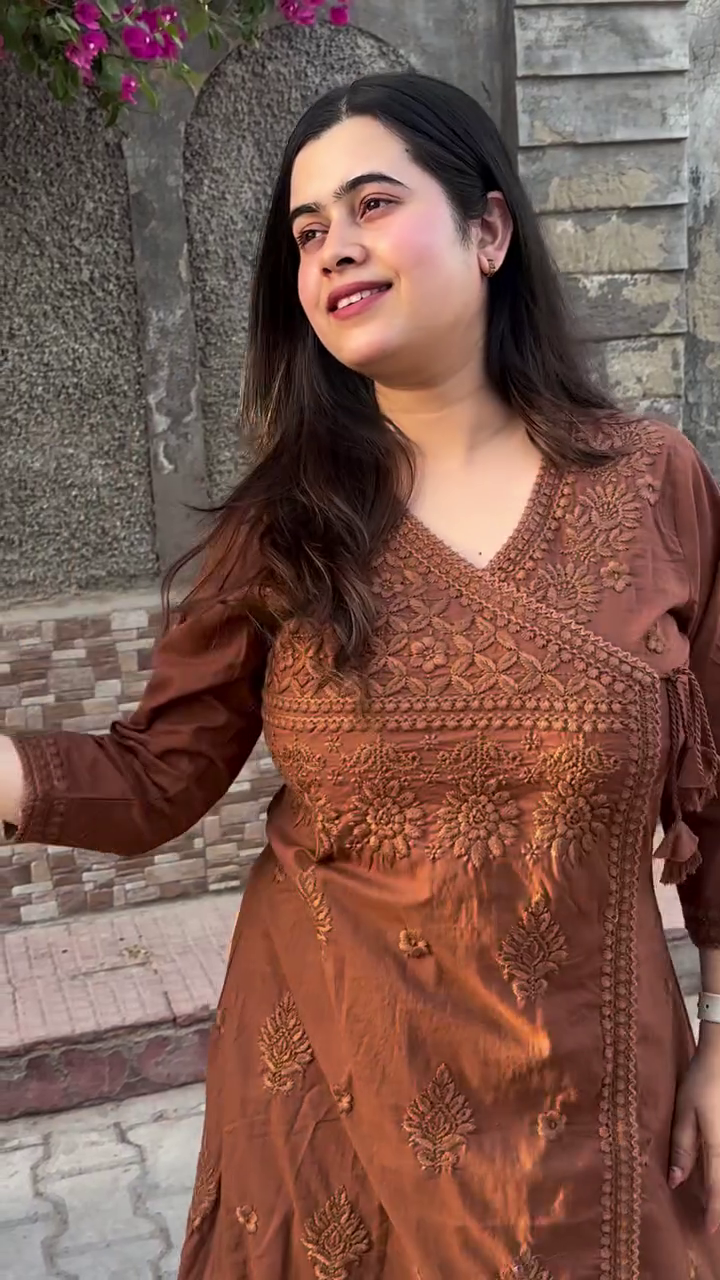 Elegant Ethnic Brown Embroidered Long Kurti with Traditional Floral Patterns - Image 2