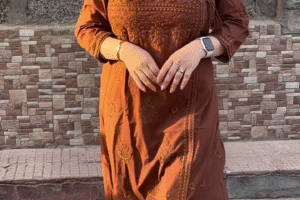 Elegant Ethnic Brown Embroidered Long Kurti with Traditional Floral Patterns