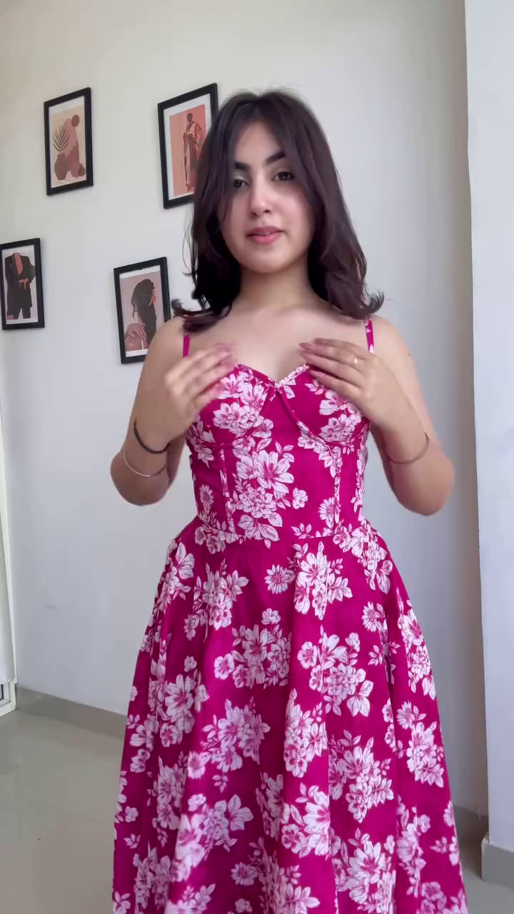 Blossom Radiance Strapless Maxi Dress for Women – Fuchsia Pink Flared Gown with White Floral Print and Hidden Side Pockets – Lightweight Cotton Blend for Festive, Brunch & Vacation Wear - Image 4