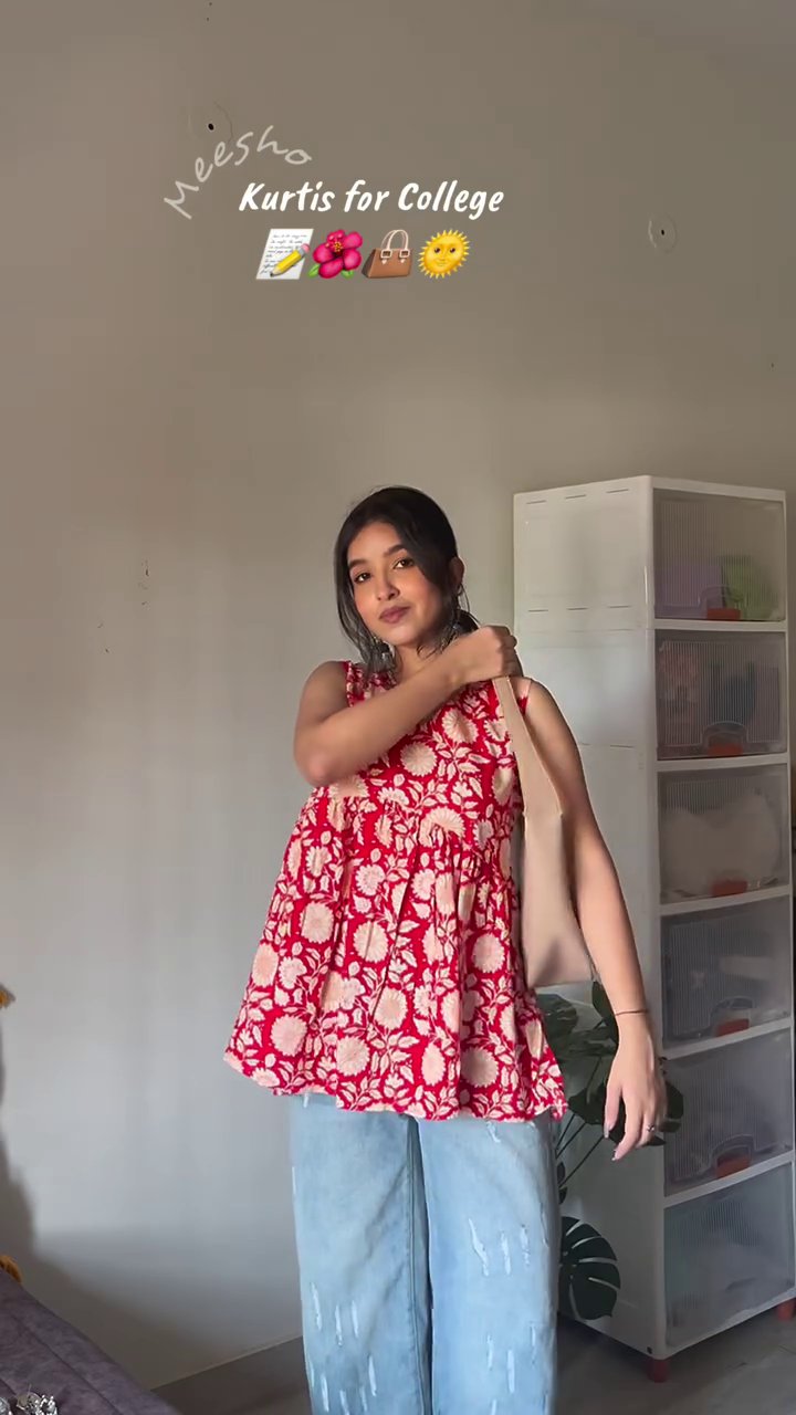 Bright Mustard Yellow Cotton Printed Short Kurti Top for College Girls – Lightweight Daily Wear with V-Neckline & 3/4th Sleeves - Image 3