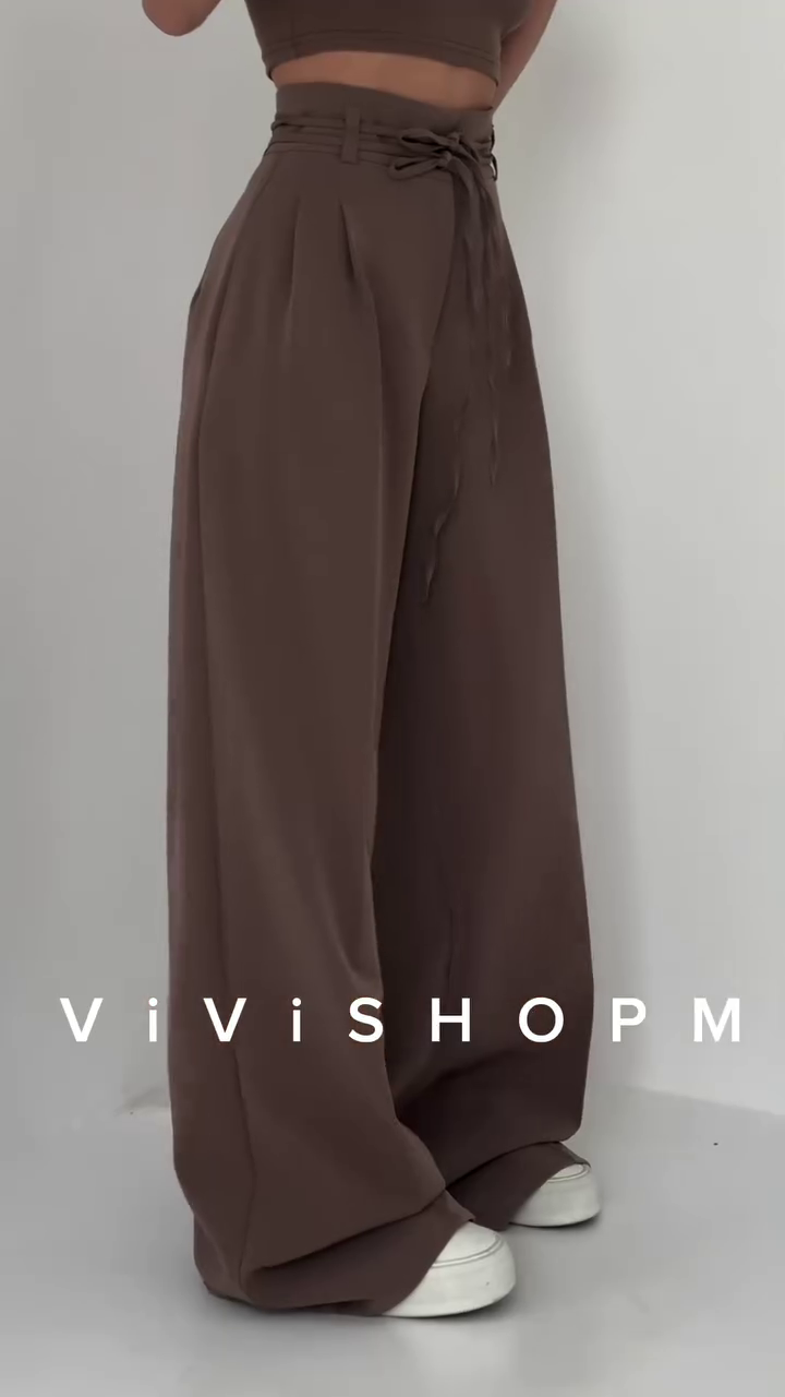 High-Waist Stone Beige Tailored Palazzo Pants with Waist-Cinch Belt Detailing – Elegant Pleated Wide-Leg Trousers for Modern Minimalist Fashion - Image 4