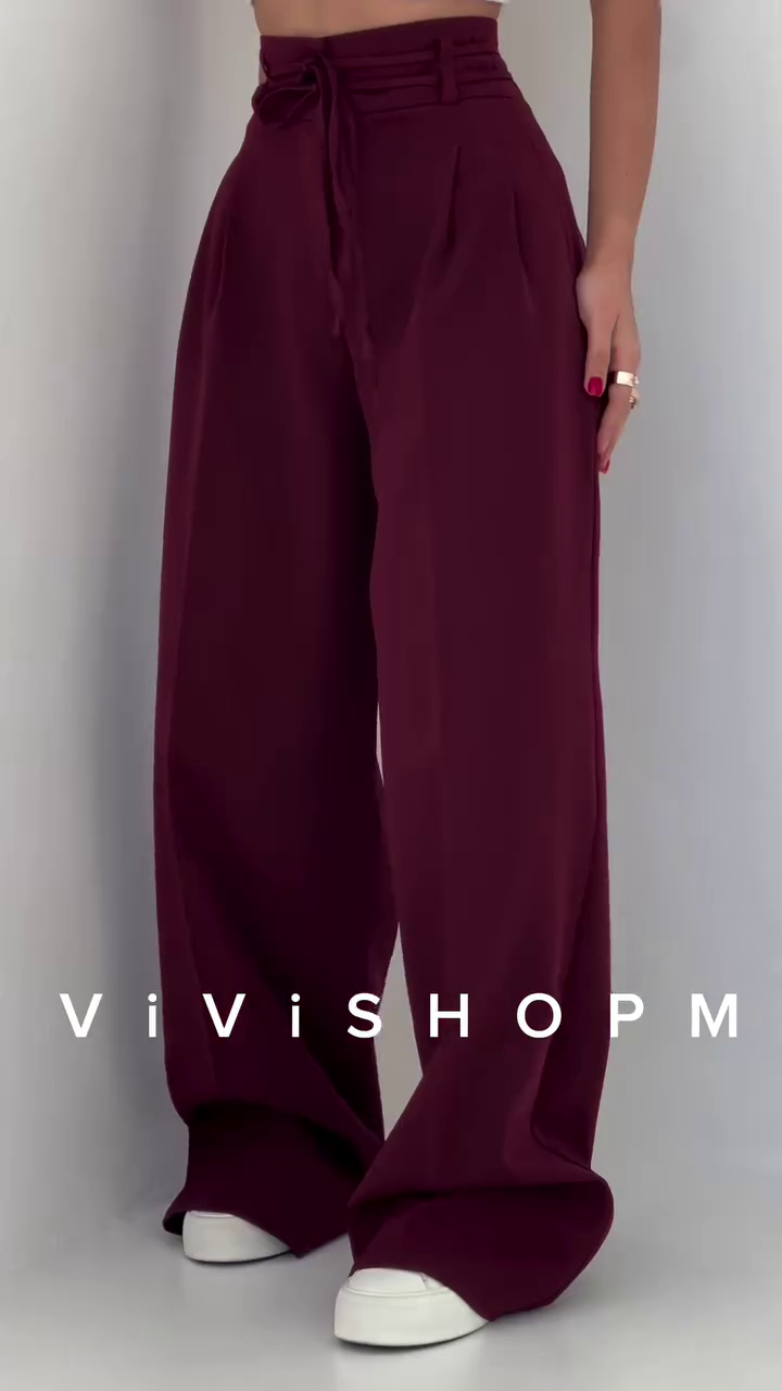 High-Waist Stone Beige Tailored Palazzo Pants with Waist-Cinch Belt Detailing – Elegant Pleated Wide-Leg Trousers for Modern Minimalist Fashion - Image 5