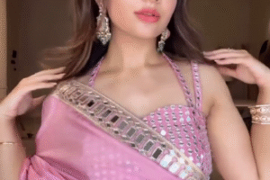 Elegant Ethnic Pink Saree with Intricate Embroidery and Stylish Blouse Set