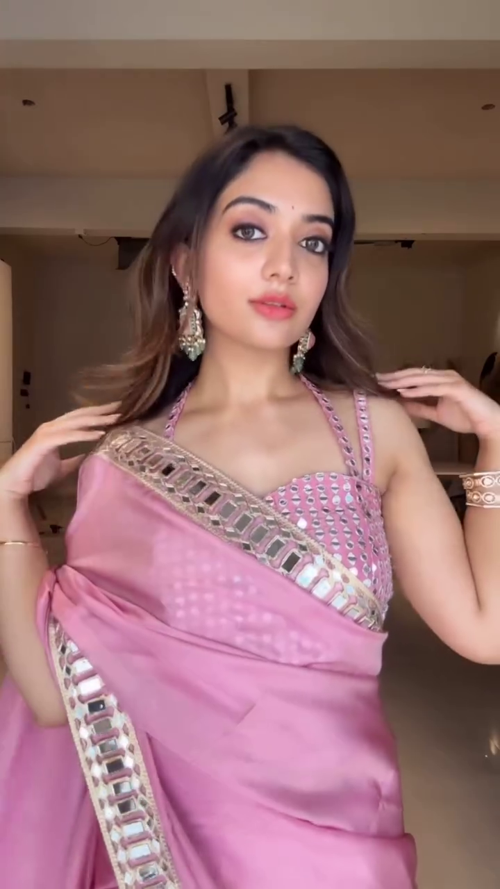 Elegant Ethnic Pink Saree with Intricate Embroidery and Stylish Blouse Set