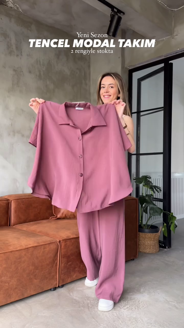 Two-Piece Co-Ord Set for Women – Ultra-Soft Short Sleeve Shirt and Wide-Leg Trousers in Sustainable Fabric - Light Shades - Image 5