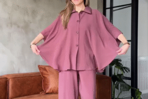 Two-Piece Co-Ord Set for Women – Ultra-Soft Short Sleeve Shirt and Wide-Leg Trousers in Sustainable Fabric - Light Shades