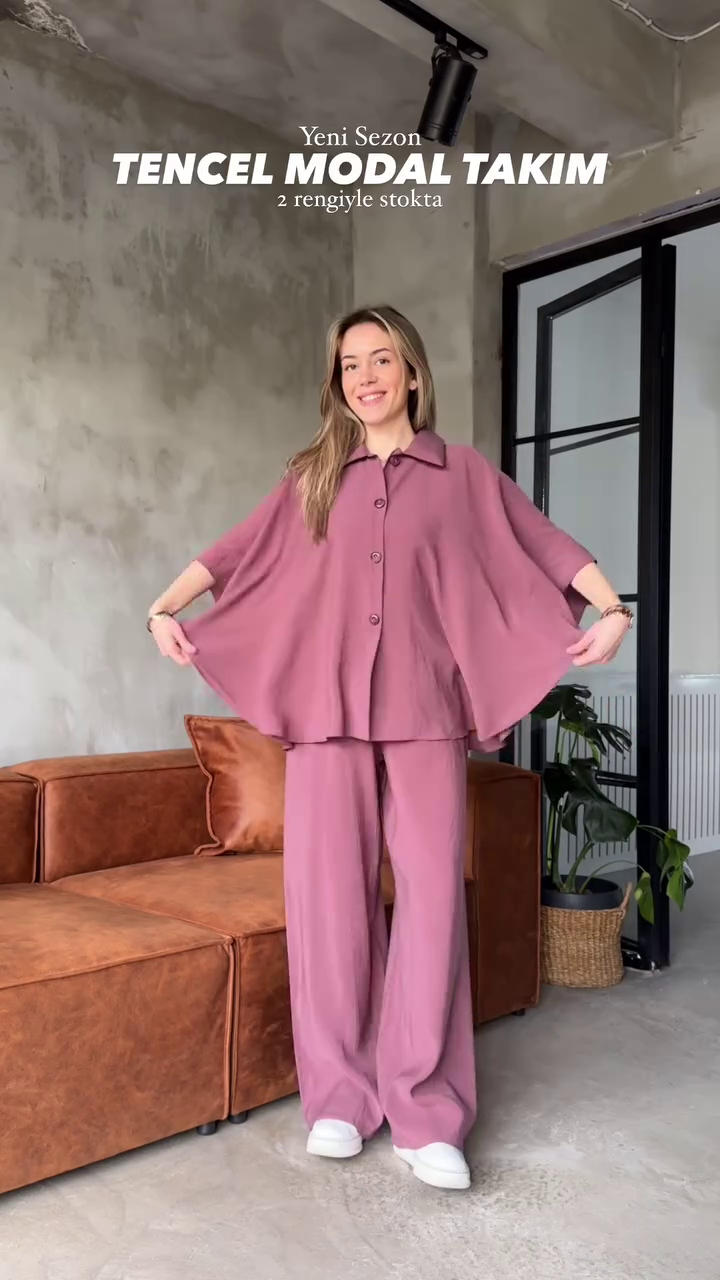 Two-Piece Co-Ord Set for Women – Ultra-Soft Short Sleeve Shirt and Wide-Leg Trousers in Sustainable Fabric - Light Shades