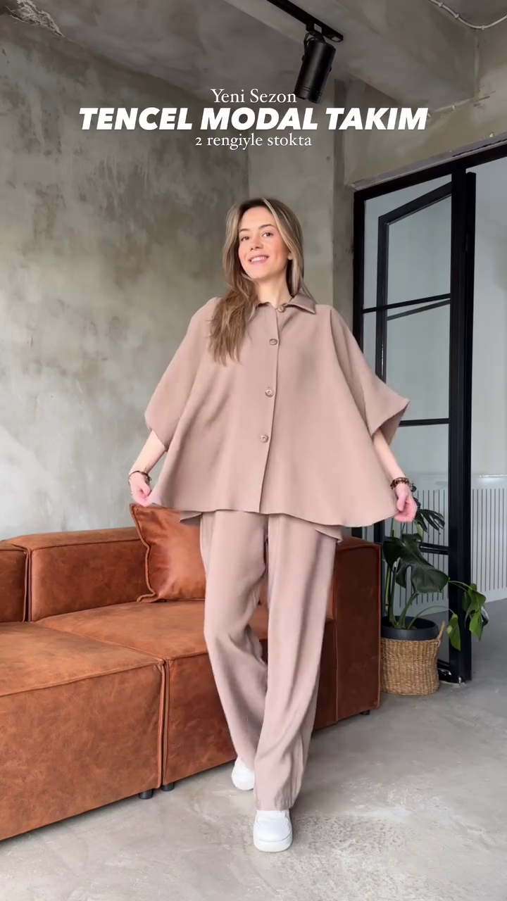 Two-Piece Co-Ord Set for Women – Ultra-Soft Short Sleeve Shirt and Wide-Leg Trousers in Sustainable Fabric - Light Shades - Image 4