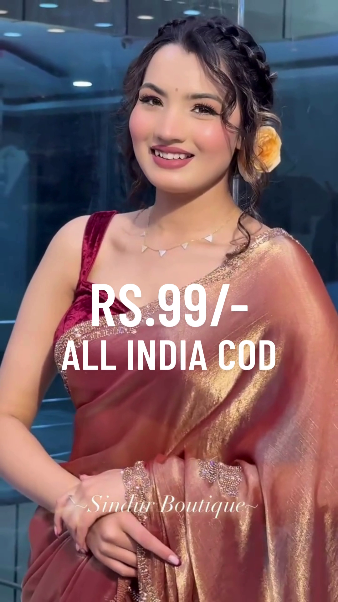 Designer Velvet Maroon Saree with Gold Embroidered Pallu – Elegant Party Wear Saree for Women | Sindur Boutique | Ready to Wear - Image 4