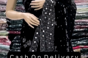 Black Sequin and Mirror Work Embroidered Saree – Glamorous Ready-to-Wear Indian Saree for Women | Party Special