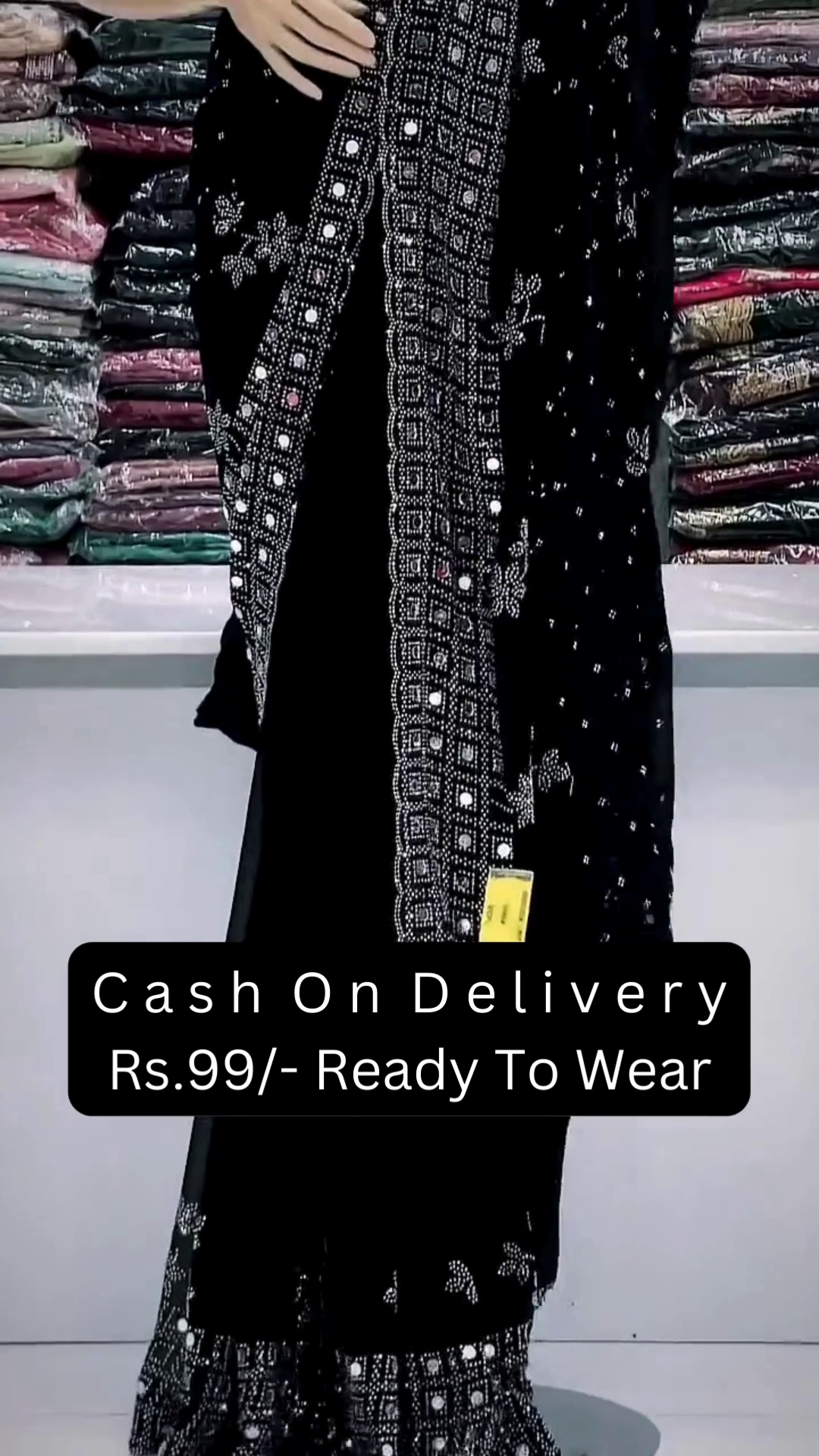 Black Sequin and Mirror Work Embroidered Saree – Glamorous Ready-to-Wear Indian Saree for Women | Party Special - Image 3